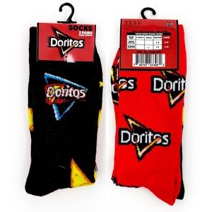Doritos Chips Logo Crew Socks Mens Womens Fun Novelty Gift Red Black 2 Pairs
